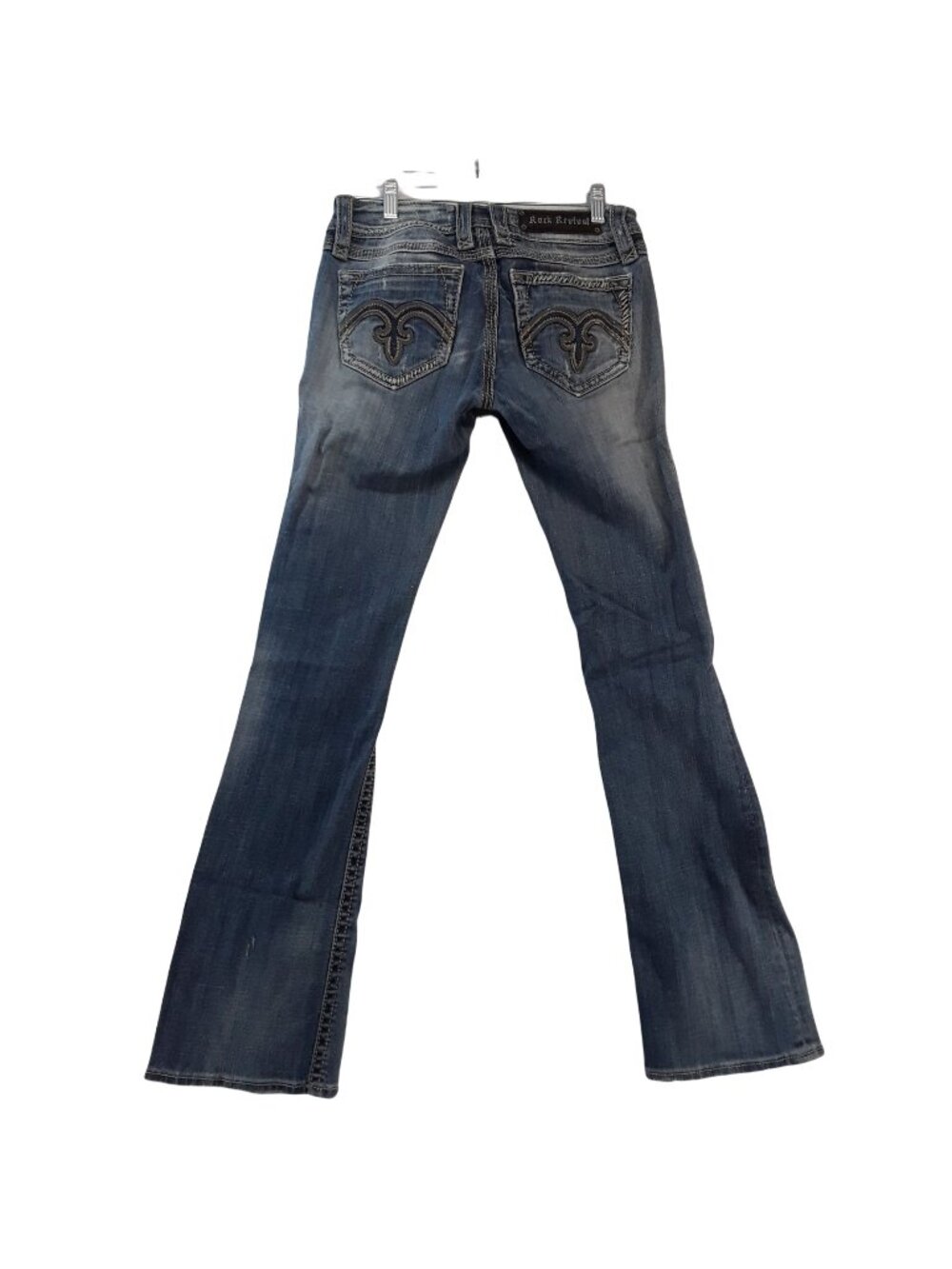 Rock Revival Alanis Boot Destressed Jeans Womens 28 Embellished Pockets Low Rise